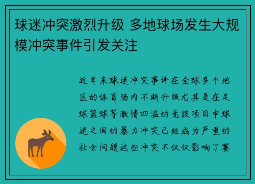 球迷冲突激烈升级 多地球场发生大规模冲突事件引发关注